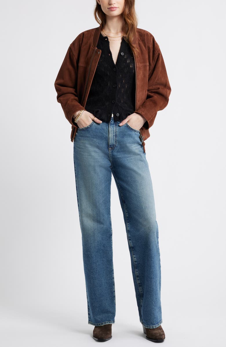 Treasure & Bond Pointelle Ruffle Edge Cardigan, Alternate, color, Black