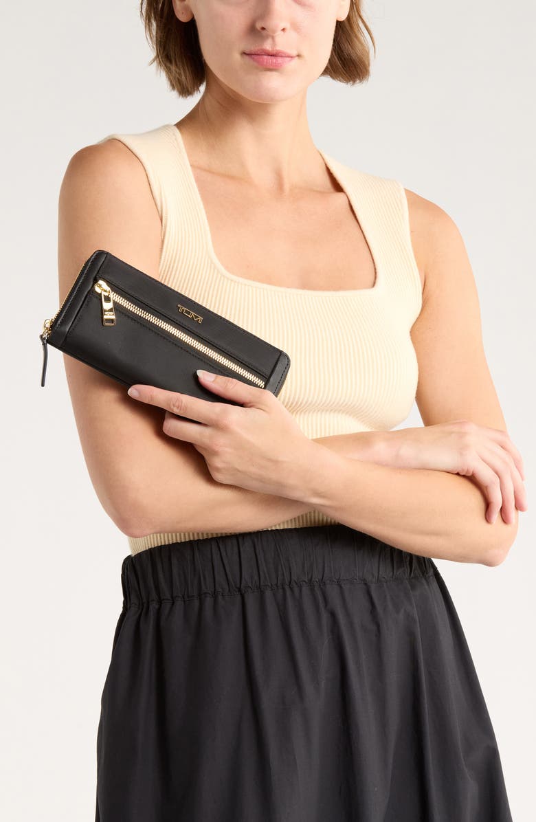 TUMI Zip Around Continental Wallet, Alternate, color, Black/ Gold