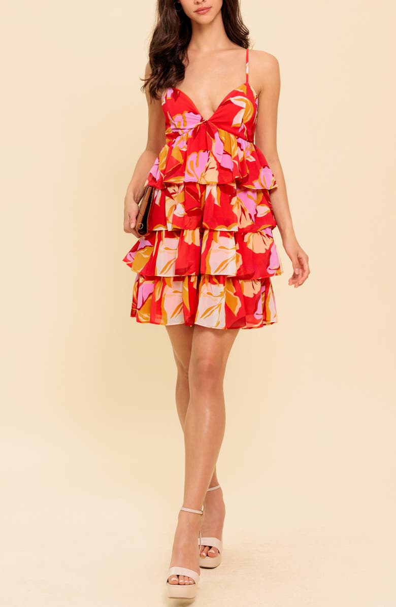 FLYING TOMATO Floral Plunge Neck Minidress, Alternate, color, Red