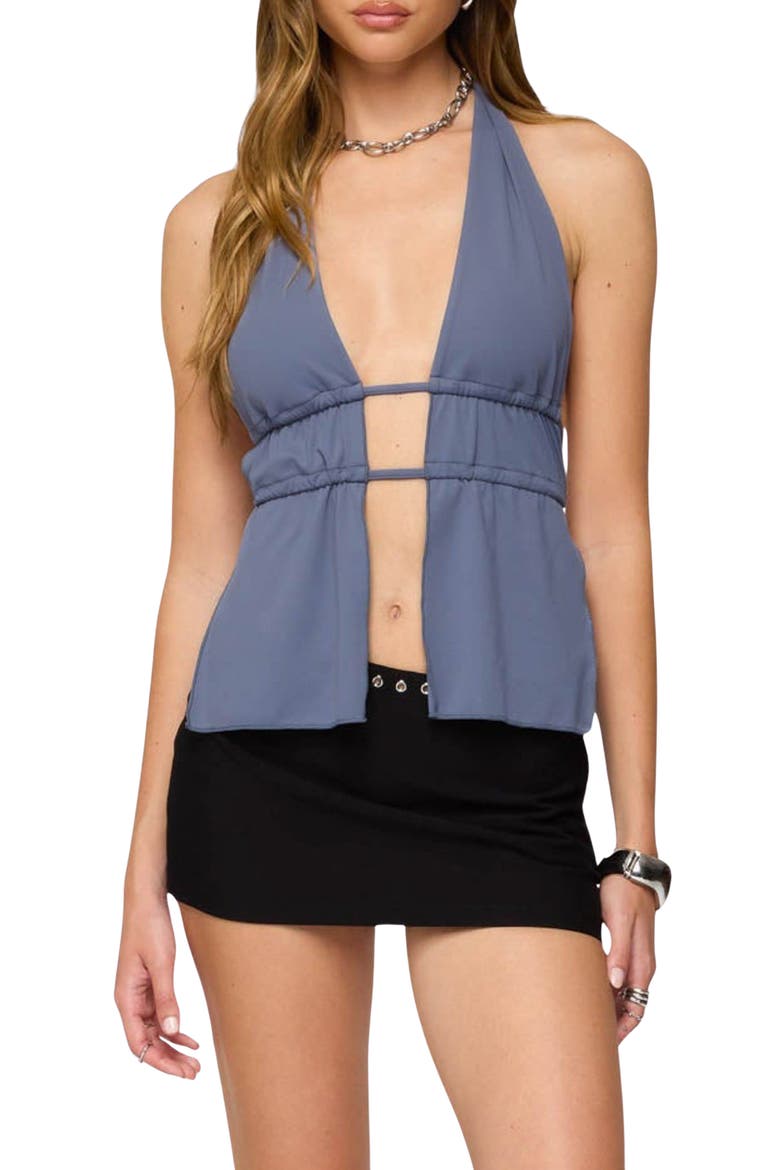Nikole Split Front Halter To, Alternate, color, BLUE