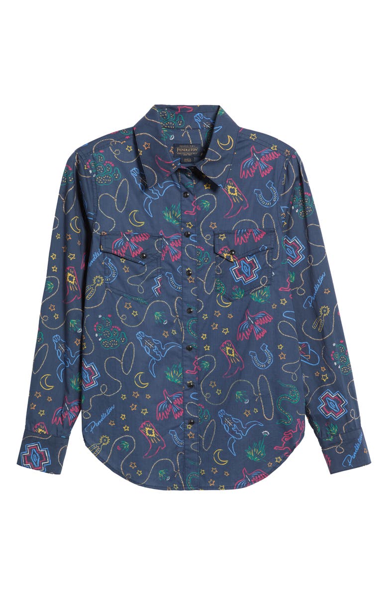 Pendleton Gambler Print Cotton Snap-Up Shirt, Alternate, color, Navy Western Brights