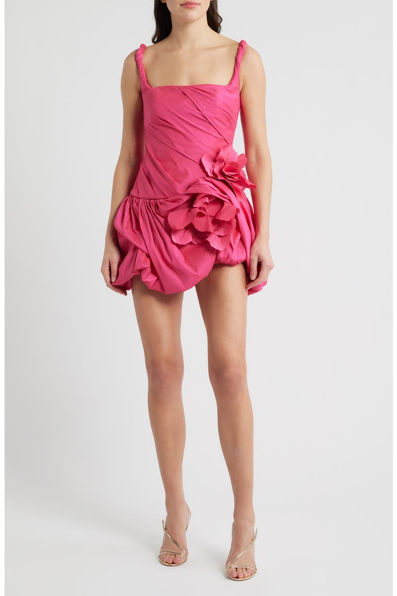 Maxey Floral Appliqué Bubble Hem Cocktail Minidress, Alternate, color, MAGENTA