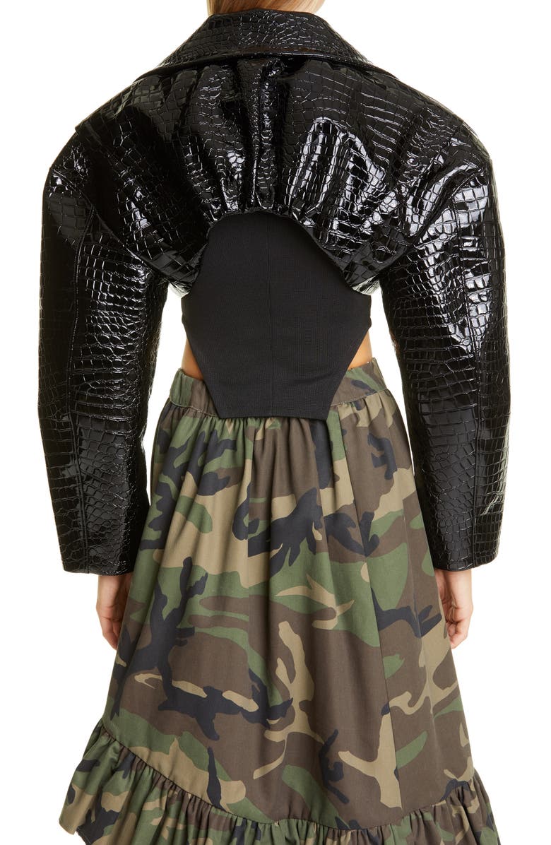 Vaquera Croc Embossed Faux Patent Leather Crop Jacket, Alternate, color, 