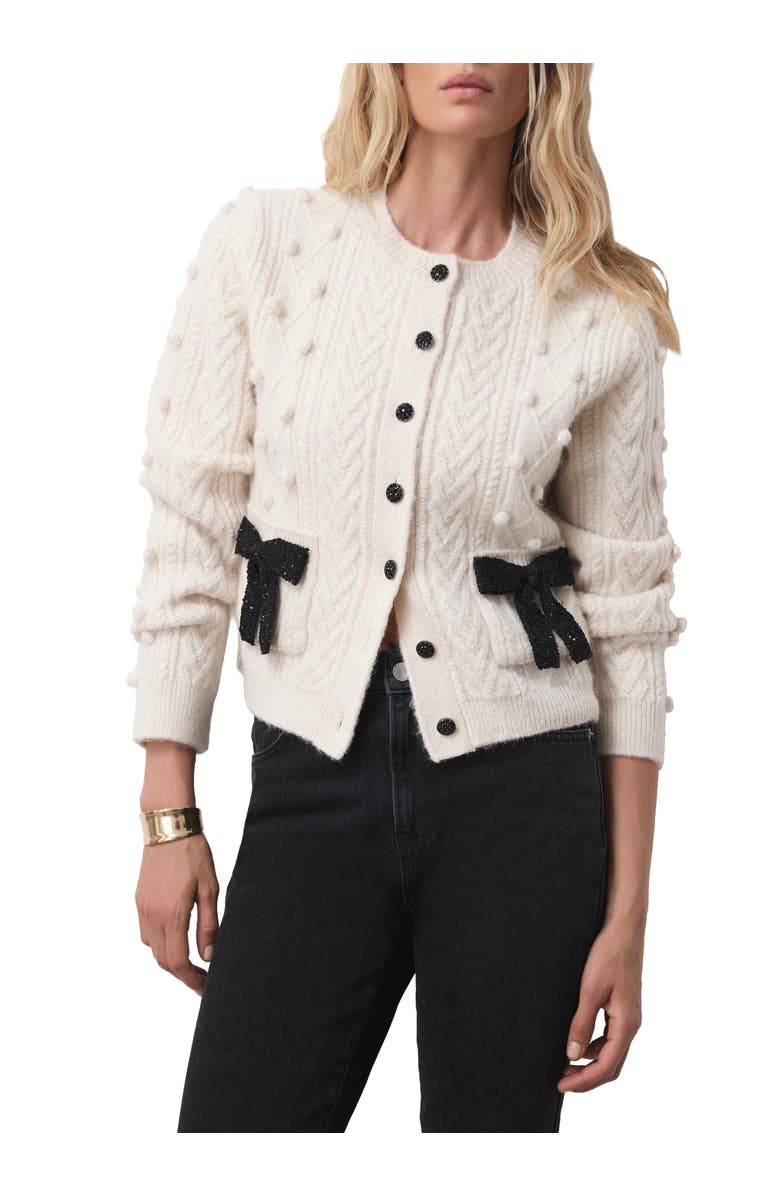 MINT VELVET Bow Detail Wool Blend Cardigan, Alternate, color, Cream