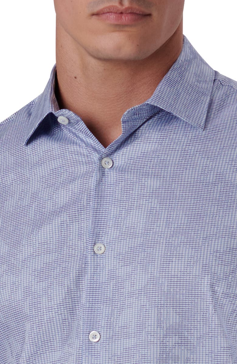 Bugatchi Shaped Fit Print Stretch Cotton Button-Up Shirt, Alternate, color, Air Blue
