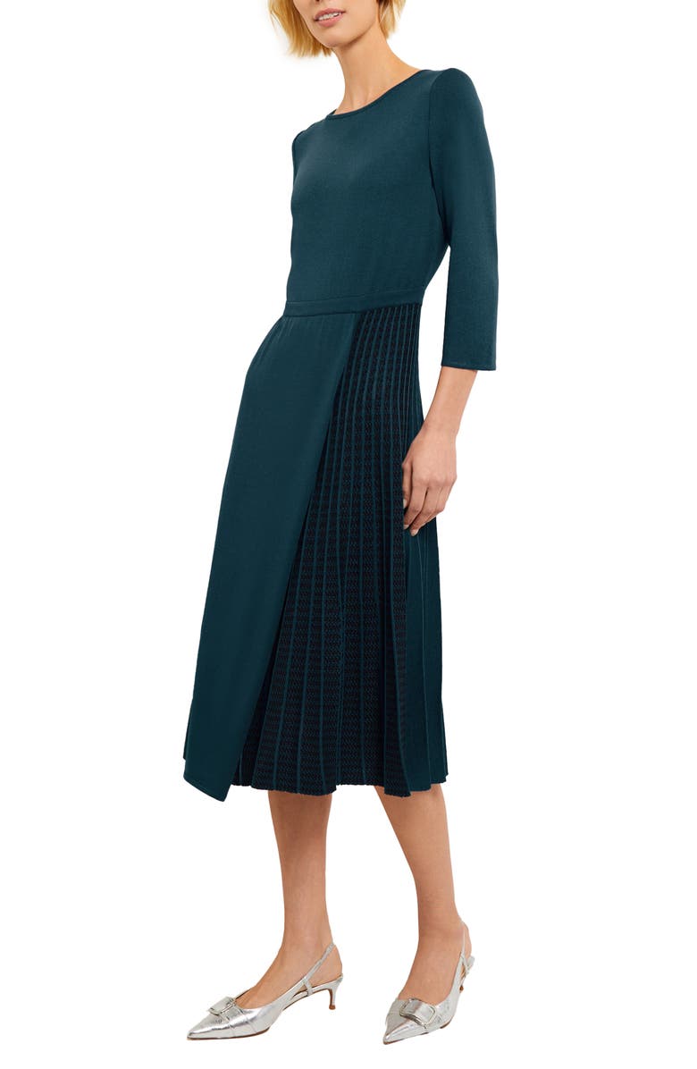 Misook Contrast Panel Knit Dress, Alternate, color, Marine Teal/Black