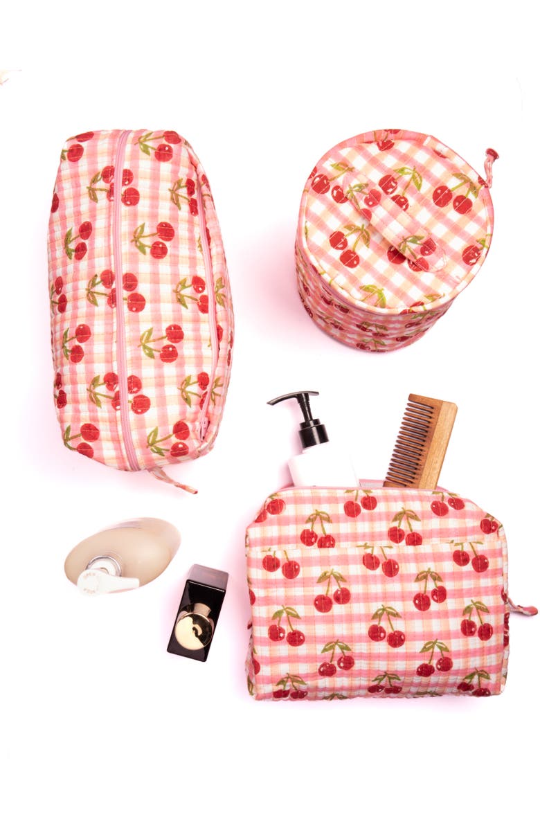 Inner Child Cherry Round Upright Makeup Bag, Alternate, color, Red Gingham