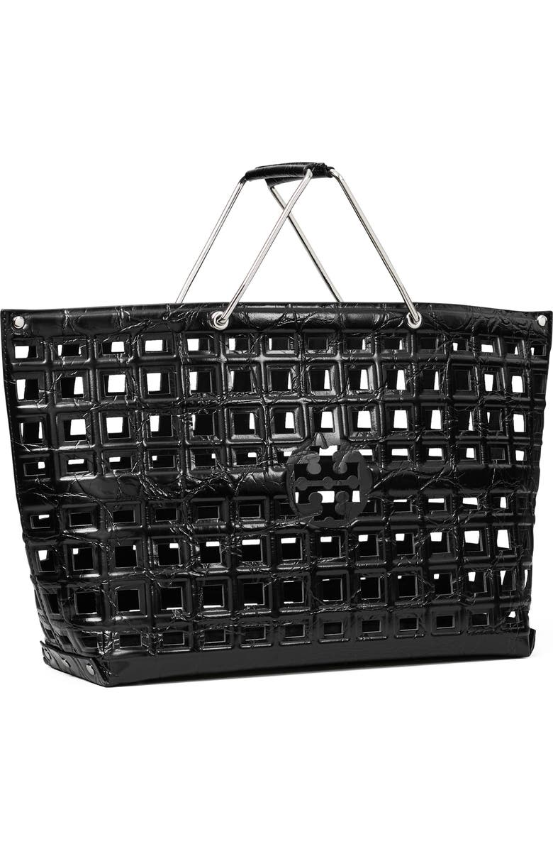 Tory Burch Ella Croc Embossed Leather Shopping Basket Tote, Alternate, color,