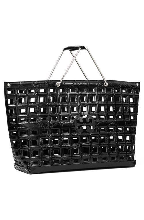 Tory Burch Ella Croc Embossed Leather Shopping Basket Tote