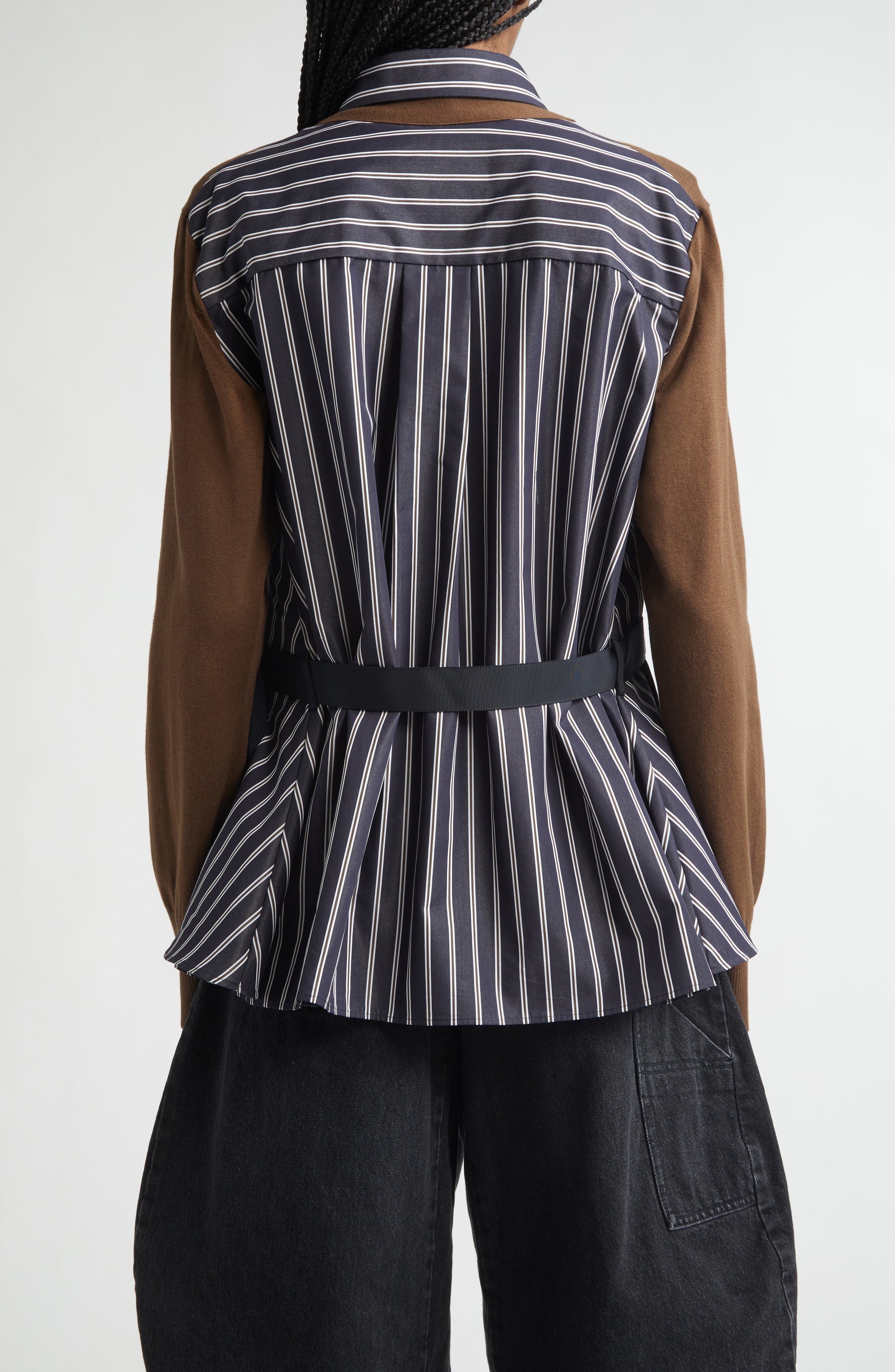 Mixed Media Poplin & Knit Cardigan - image 4
