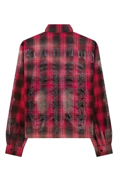 Rolling Loud Bones Studded Flannel Button-up Shirt In Red
