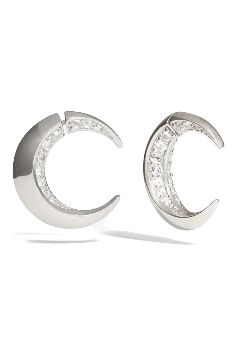 Crescent Moon Bypass Hoop Earrings, Main, color, 925 STERLING SILVER