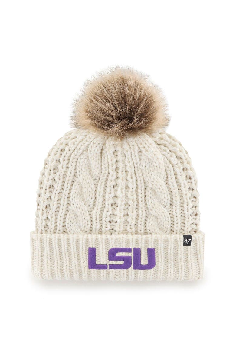 '47 Women's '47 White LSU Tigers Meeko Cuffed Knit Hat with Pom, Main, color, 
