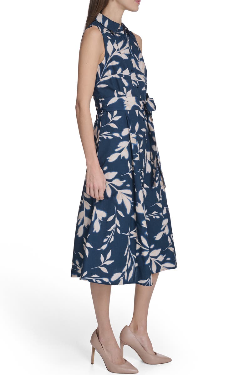 Calvin Klein Sleeveless Cotton Shirtdress, Alternate, color, Indigo/ Cashew