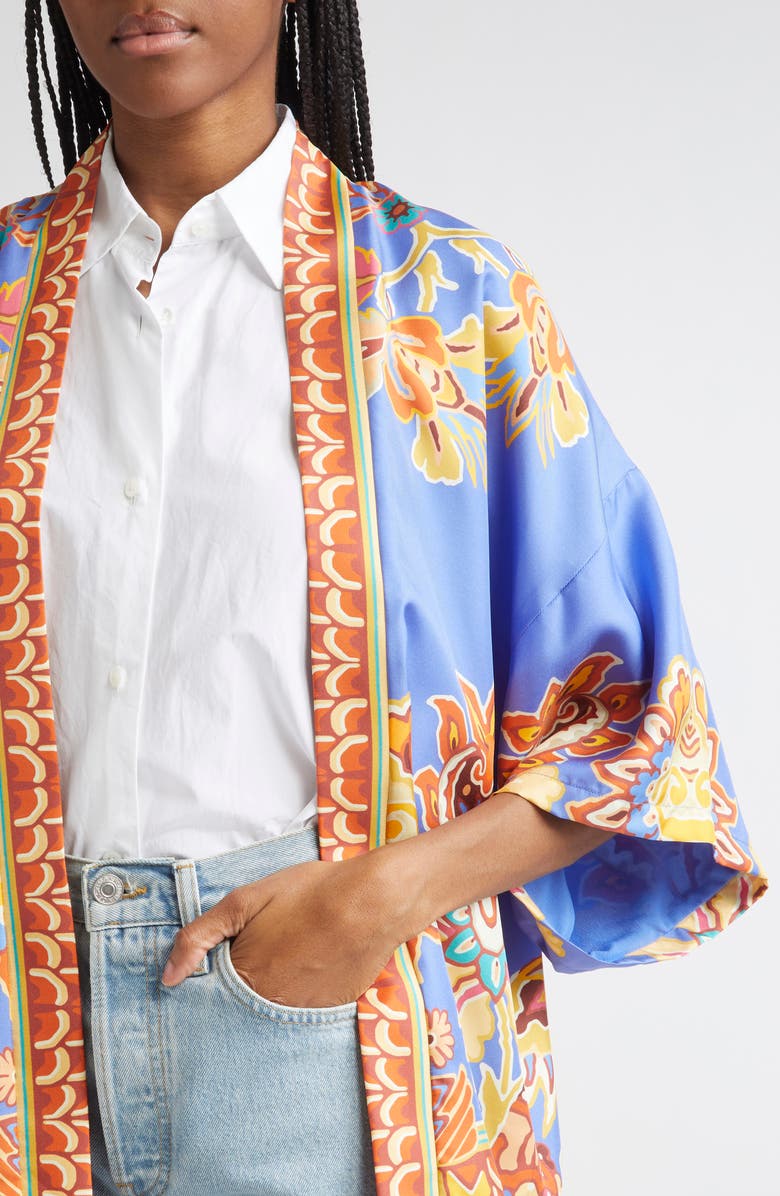Etro Paisley Print Open Front Silk Twill Jacket, Alternate, color, Printed Azure Base