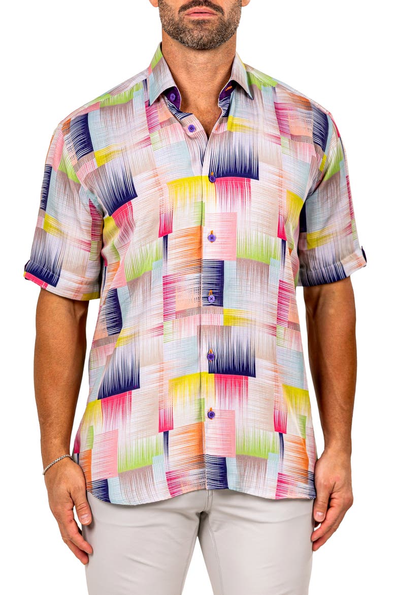 Galileo Marthy Short Sleeve Button-Up Shirt, Main, color, WHITE MULTI