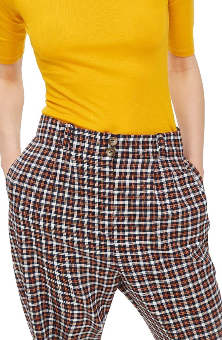 Topshop Tapered Checkered Trousers, Alternate, color,