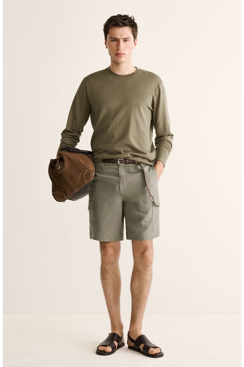 Linen Cargo Bermuda Shorts, Alternate, color, KHAKI GREEN