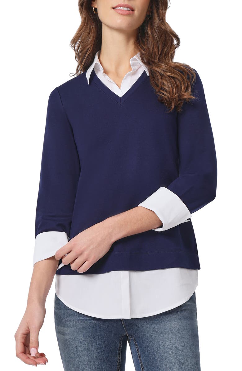 Jones New York Serenity Poplin Trim Knit Top, Main, color, 