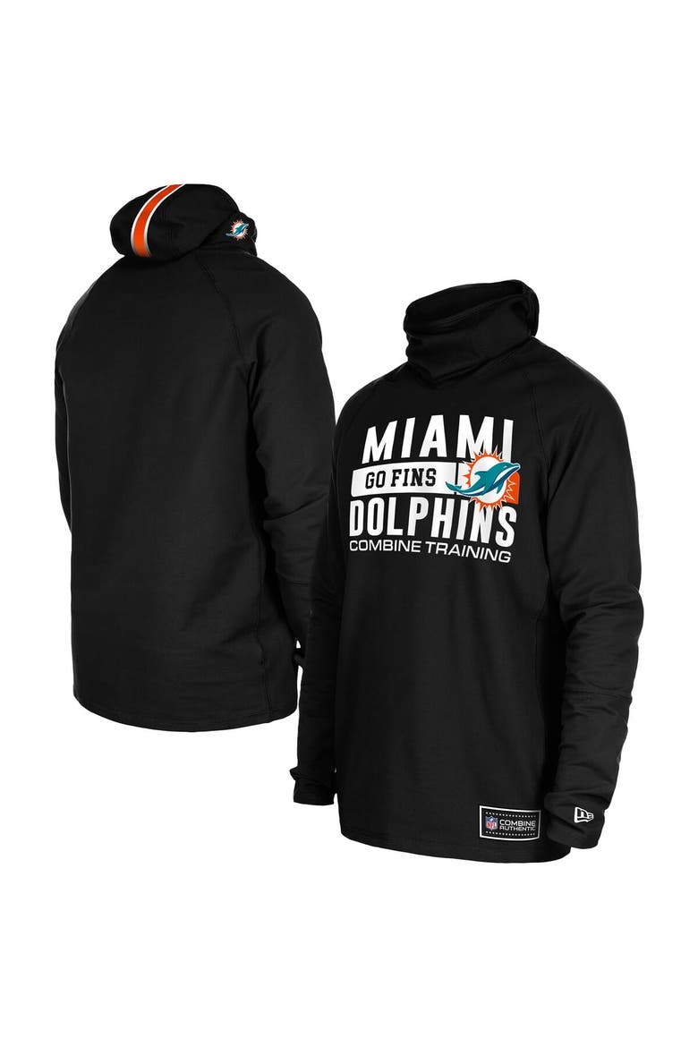 Men's New Era Black Miami Dolphins Functional Fandom Balaclava Helmet Stripe Tri-Blend Hoodie, Main, color, Black