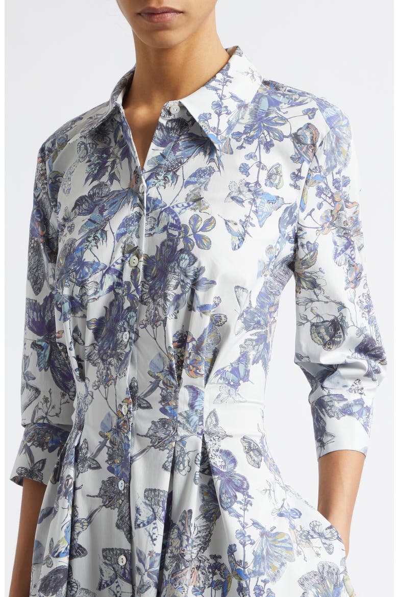 Journi Pleated Long Sleeve Shirtdress, Alternate, color, GREY MULTI WATERCOLR BUTTERFLY
