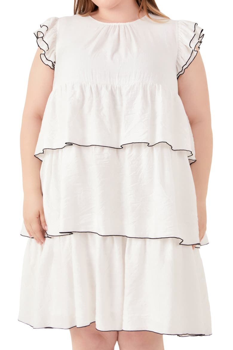 Contrast Detail Ruffle Babydoll Dres, Alternate, color, WHITE