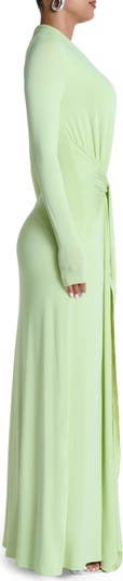 Plunge Neck Long Sleeve Stretch Jersey Maxi Dress