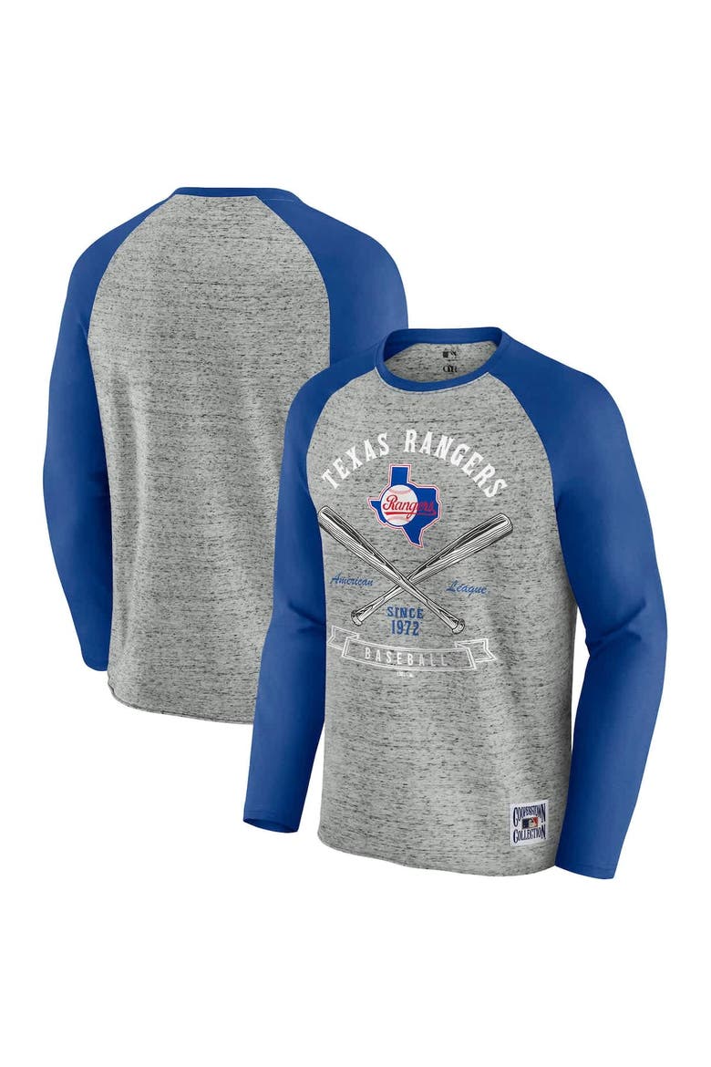 Men's Darius Rucker Collection by Fanatics  Heather Gray Texas Rangers Raw Edge Raglan Long Sleeve Baseball T-Shirt, Alternate, color, Heather Gray