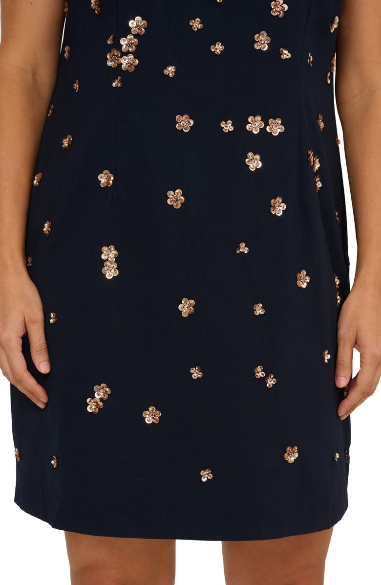 Adrianna Papell Floral Beaded Sequin Cocktail Sheath Dress, Alternate, color, Midnight/ Rosegold