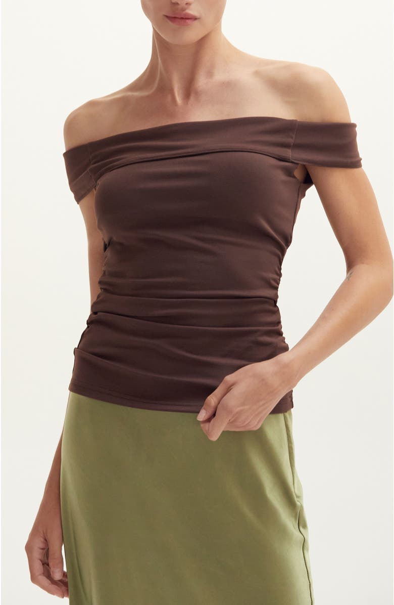 CRESCENT Off Shoulder Knit Top, Main, color, Espresso