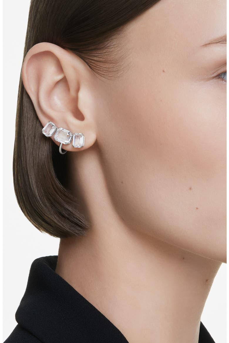 Millenia Crystal Clip-On Earrings, Alternate, color, WHITE/ SILVER