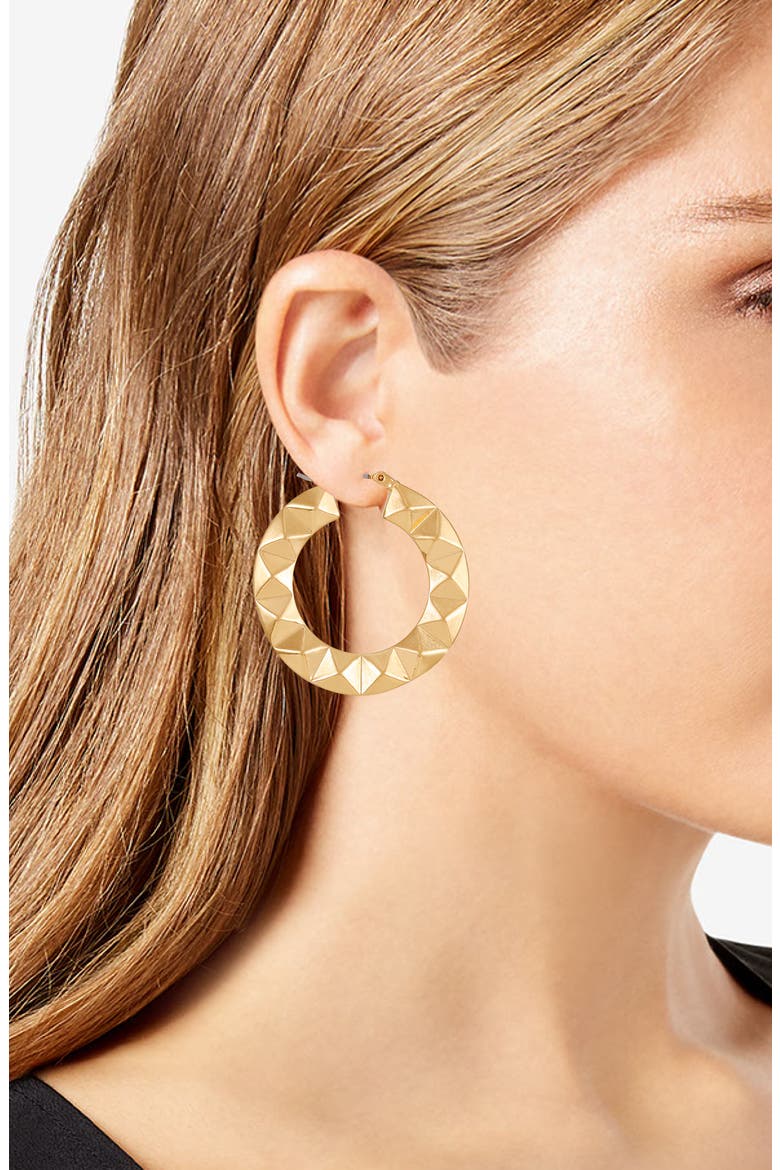 Studded Hoop Earrings, Alternate, color, GOLD TONE