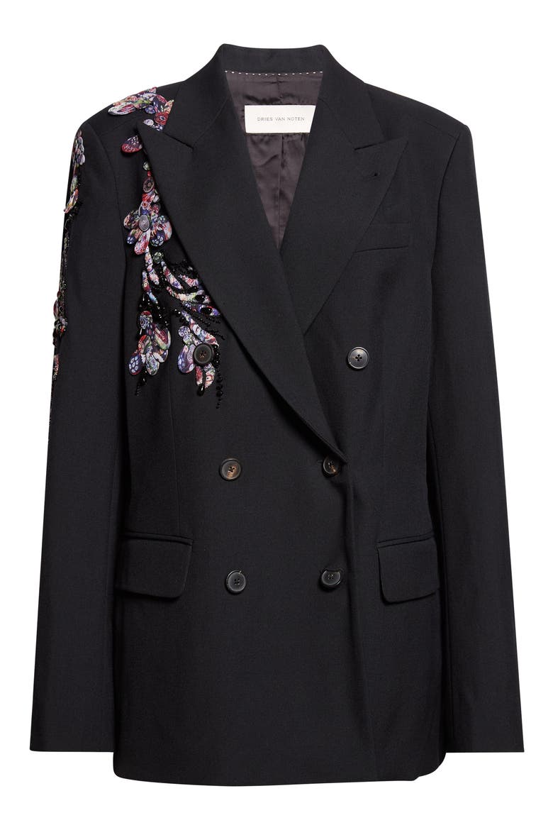 Barrysta Embellished Double Breasted Wool Blazer, Main, color, BLACK