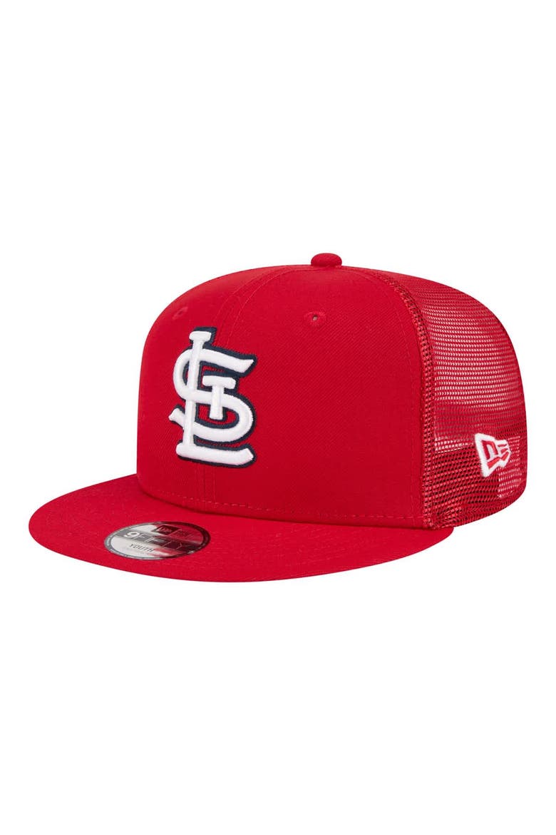 Youth New Era  Red St. Louis Cardinals 9FIFTY Trucker Snapback Hat, Main, color, Red