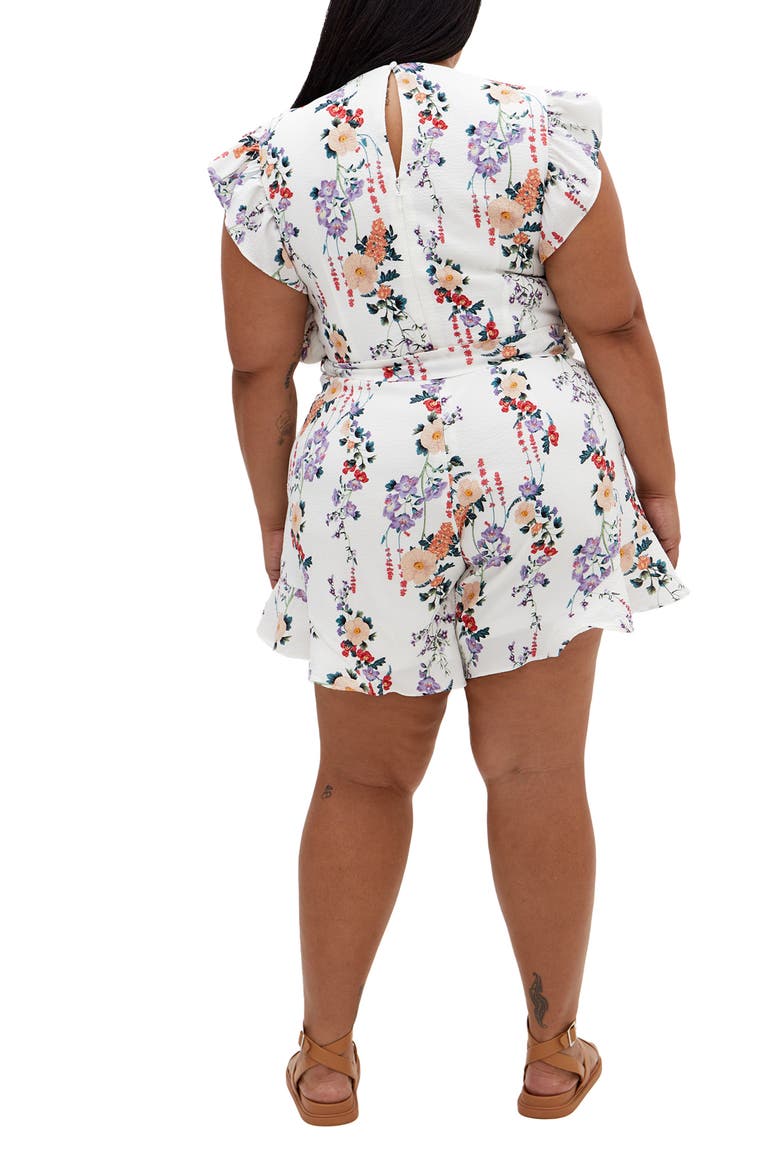 Fay Flutter Sleeve Tie Belt Romper, Alternate, color, FLORAL