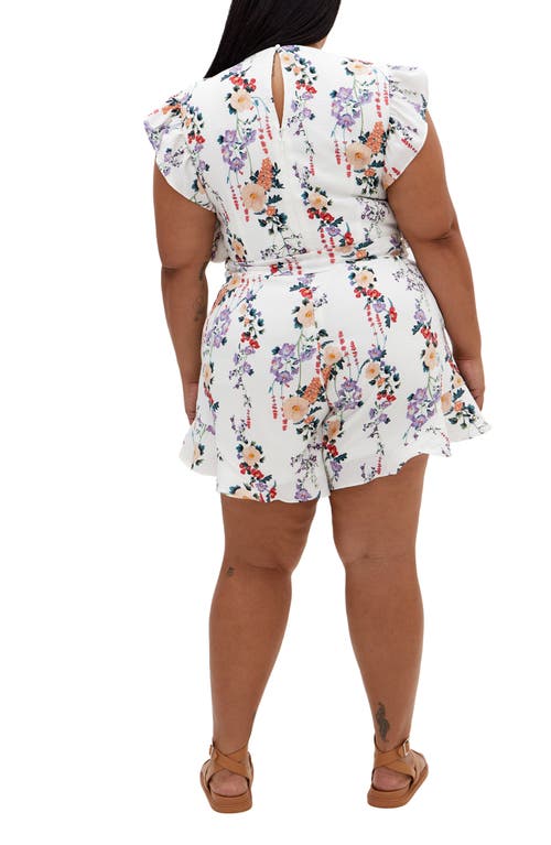 City Chic Fay Flutter Sleeve Tie Belt Romper In White