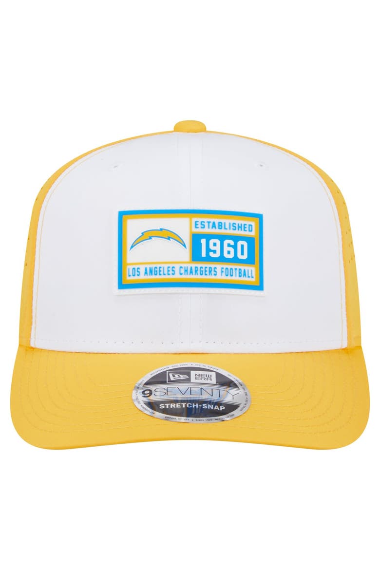 Men's New Era  White/Gold Los Angeles Chargers Established Patch 9SEVENTY Adjustable Hat, Alternate, color, White