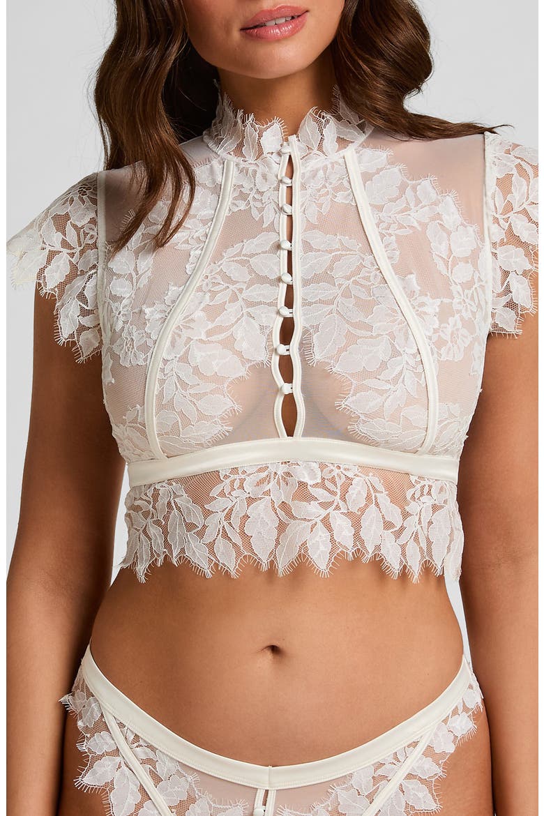 Amelia Lace & Mesh Crop Corset Top, Main, color, SNOW WHITE