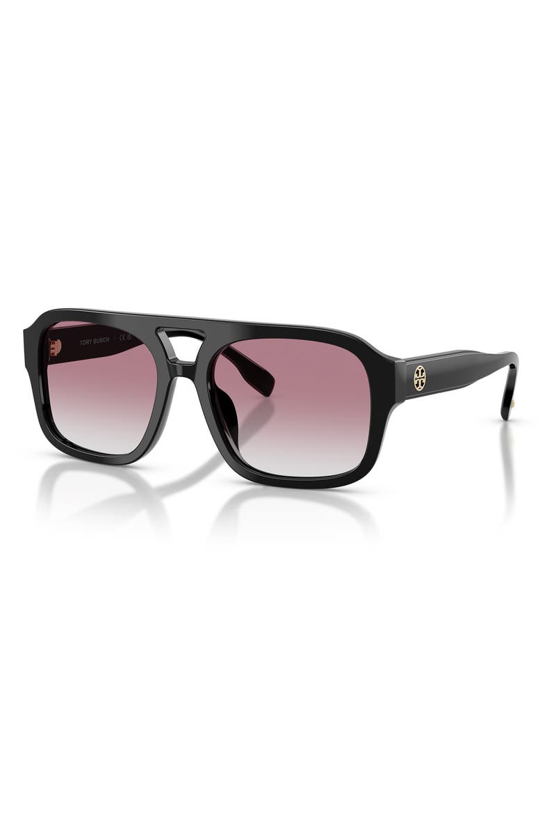 Tory Burch 53mm Gradient Pilot Sunglasses, Alternate, color, Black / Grey Violet
