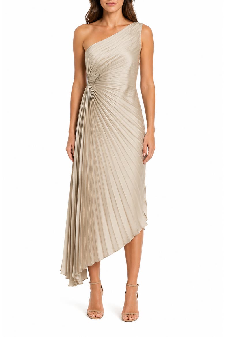 Pleated One-Shoulder Satin Cocktail Dress, Main, color, CHAMPAGNE