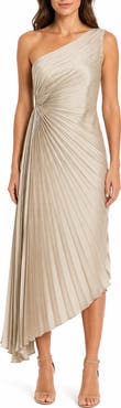 Nicole Miller Pleated One-Shoulder Satin Cocktail Dress