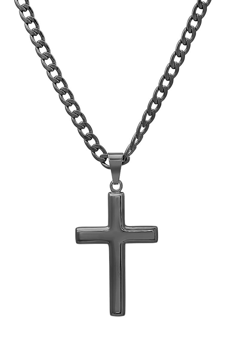 HMY JEWELRY Men's Black Cross Pendant Necklace, Main, color,