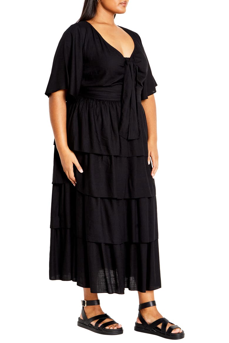 Ana Tie Front Tiered Midi Dress, Alternate, color, BLACK