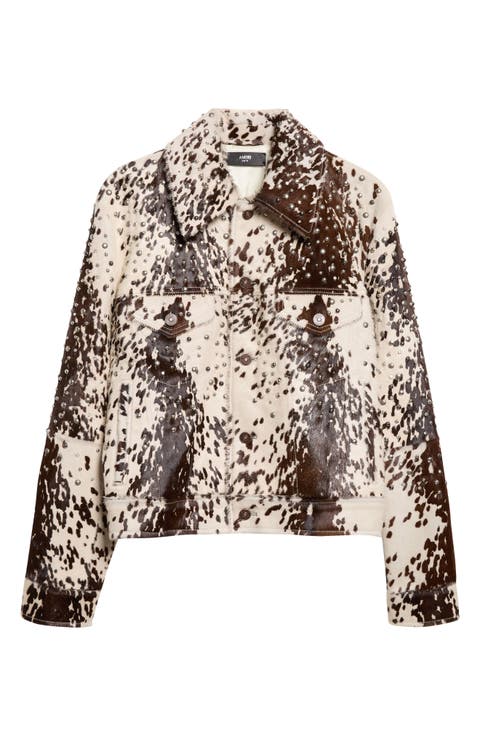 Embellished Genuine Calf Hair Trucker Jacket