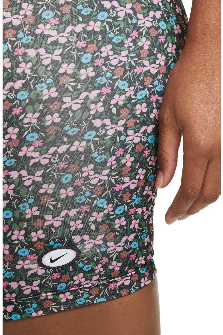 One Ditsy Floral Dri-FIT Bike Shorts, Alternate, color, FIREWOOD ORANGE/ ICE/ BLACK