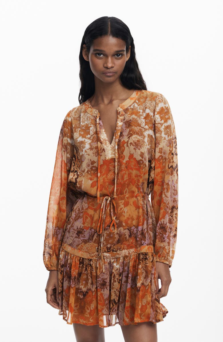 Desigual Boho Paisley Long Sleeve Dress, Alternate, color, Orange