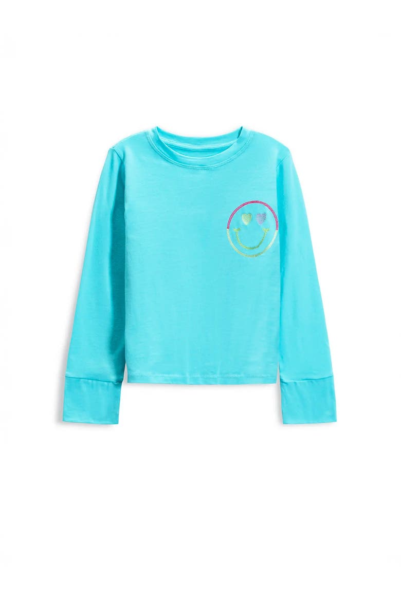 Smiley Face Embroidered Long Sleeve T-Shirt, Alternate, color, Turquoise