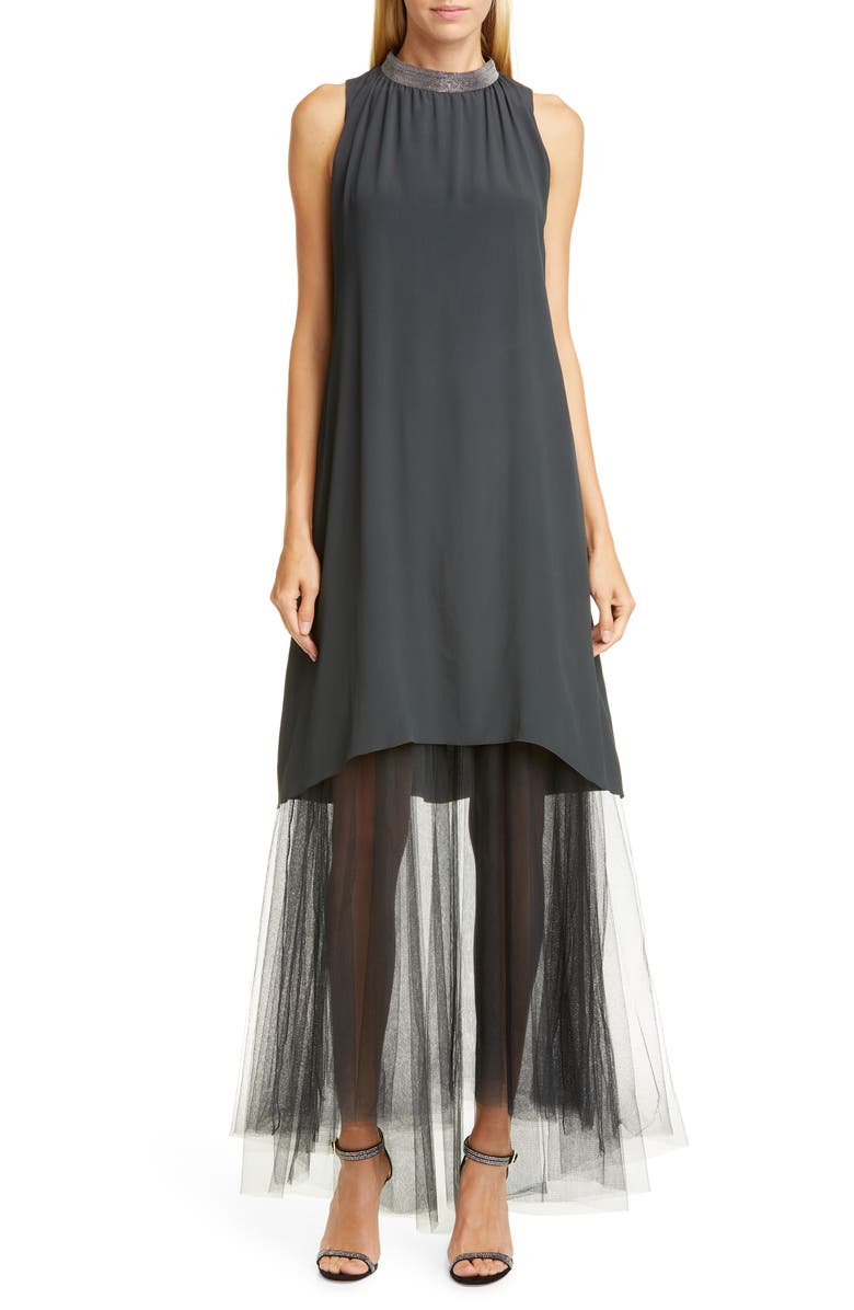 Fabiana Filippi Tulle Hem Maxi Dress, Main, color, 