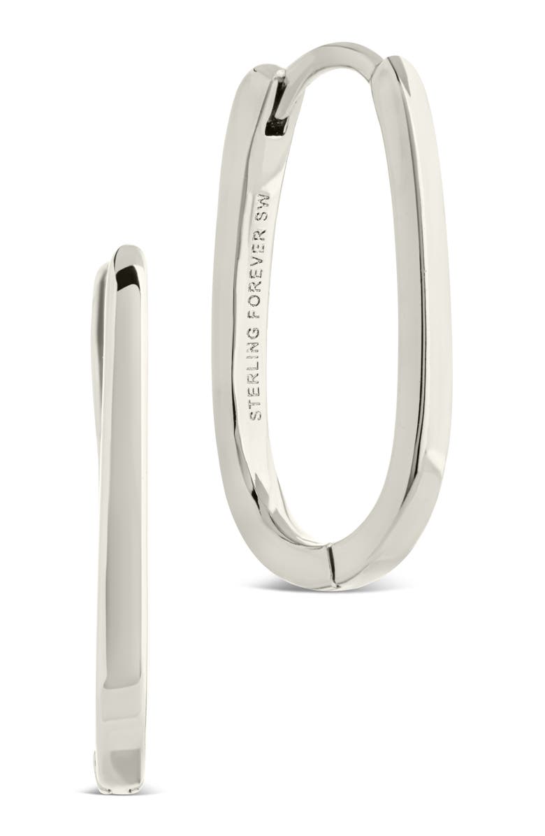 Sterling Forever Zuxana Polished Oval Hoop Drop Earrings, Main, color, Silver