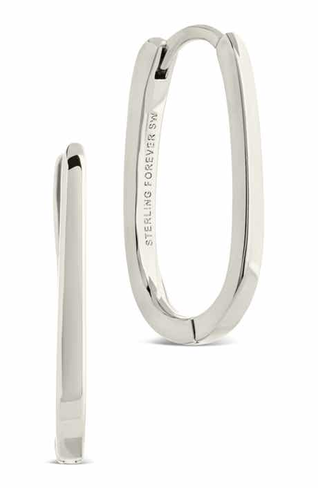 Sterling Forever Zuxana Polished Oval Hoop Drop Earrings